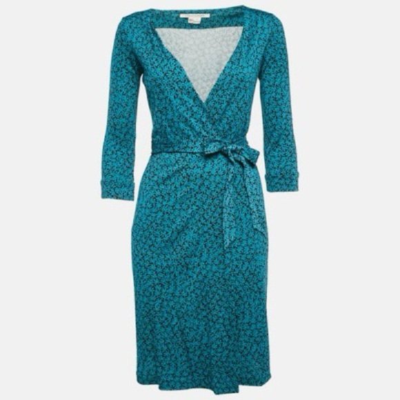 Diane Von Furstenberg Blue Julian Dress Dvf Long Sleeve Wrap Dress DVF  DIANE VON FURSTENBERG Blue